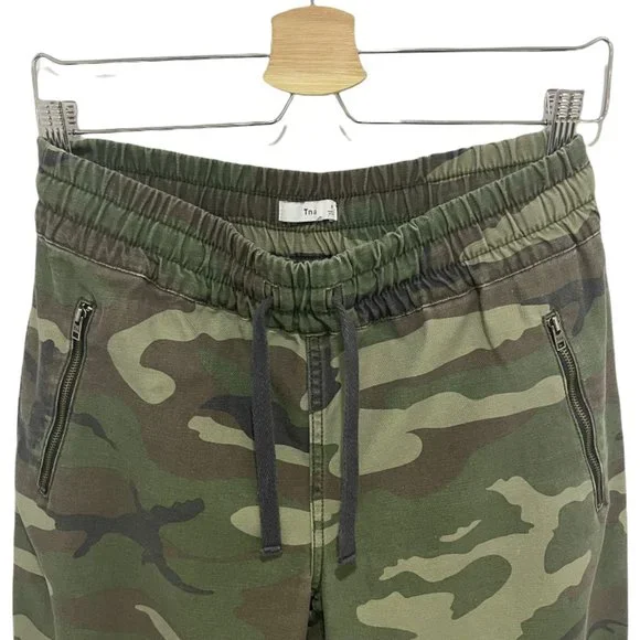 TNA Alix High Waisted Elastic Cuff Camo Print Ankle Jogger Pants Green Small EUC - Picture 4 of 11